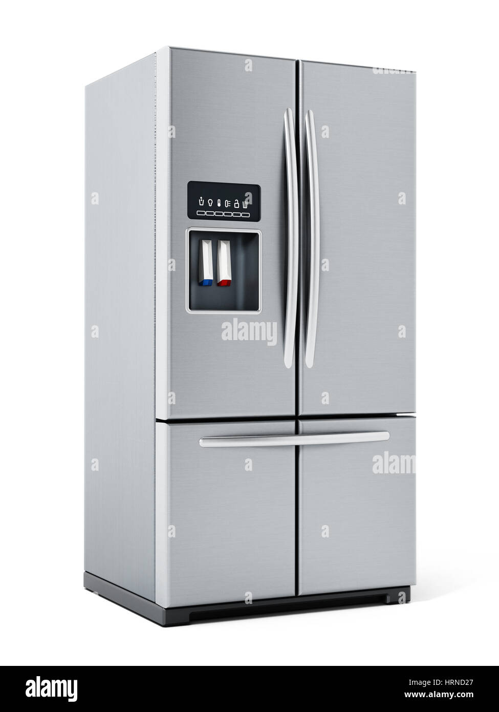 Generic silver refrigerator isolated on white background. 3D illustration. Stock Photo