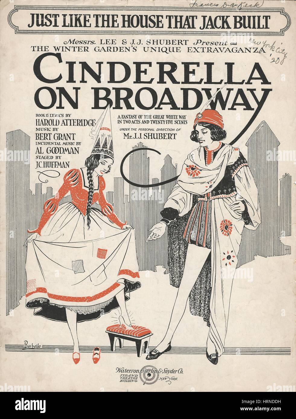 'Cinderella on Broadway' 1920 Musical Sheet Music Cover Stock Photo