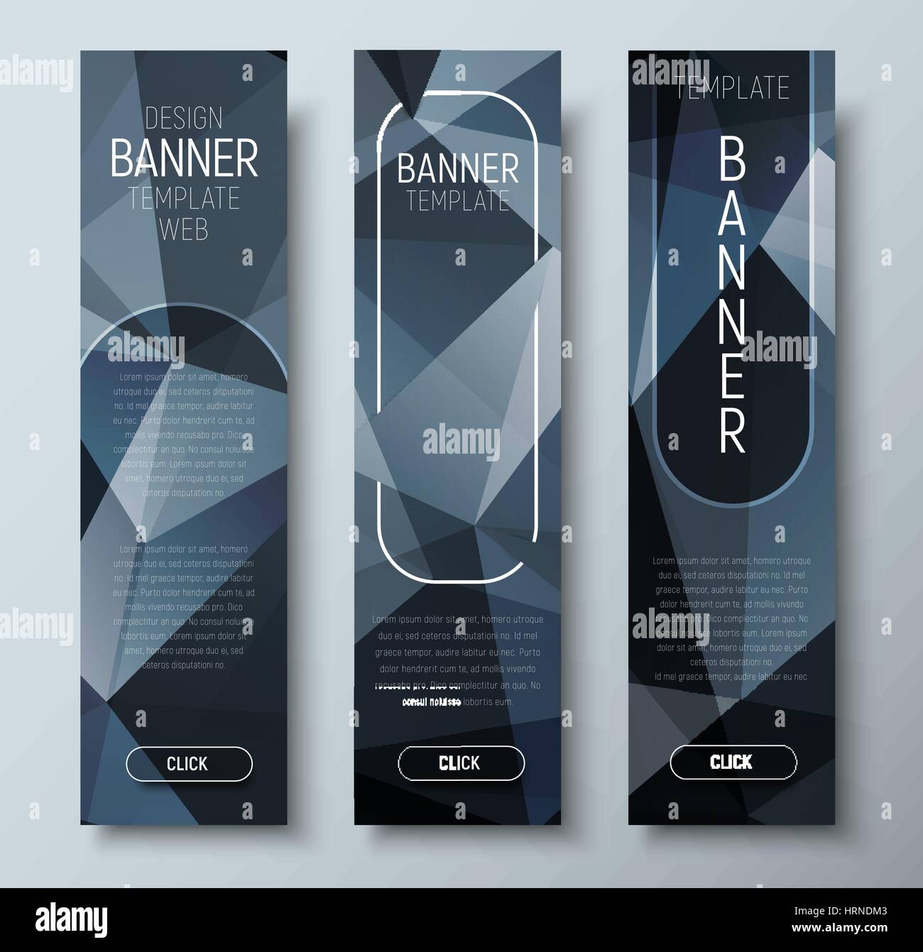 Design Of Vertical Web Banners With Polygonal Abstract Black Stock