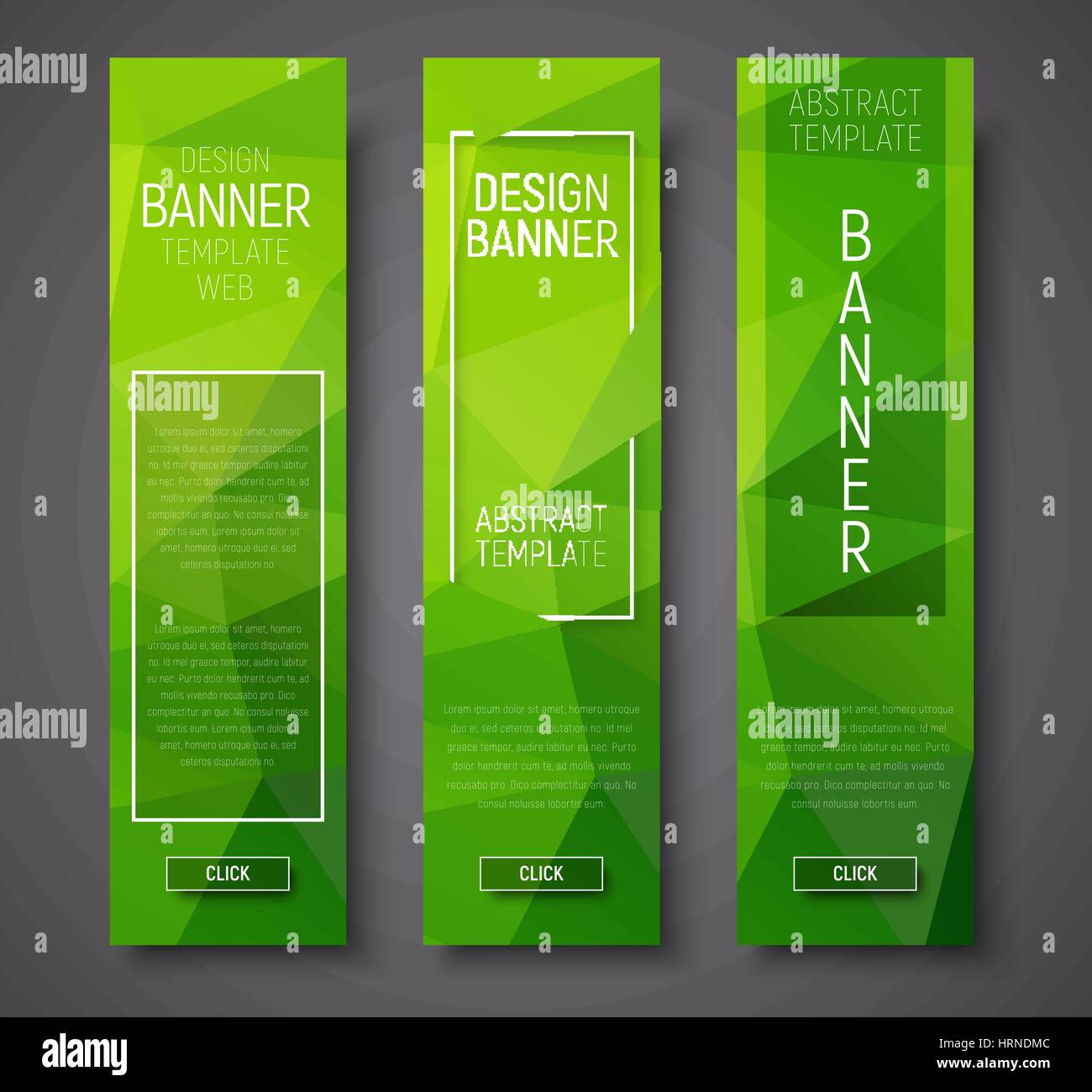 Set Of Vertical Banners With Polygonal Green Background And Frame