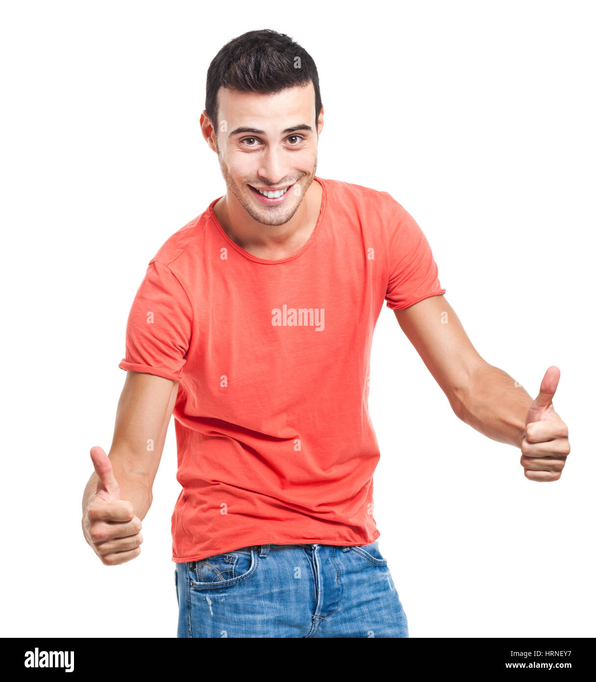 Handsome casual man thumbs up isolated on white Stock Photo