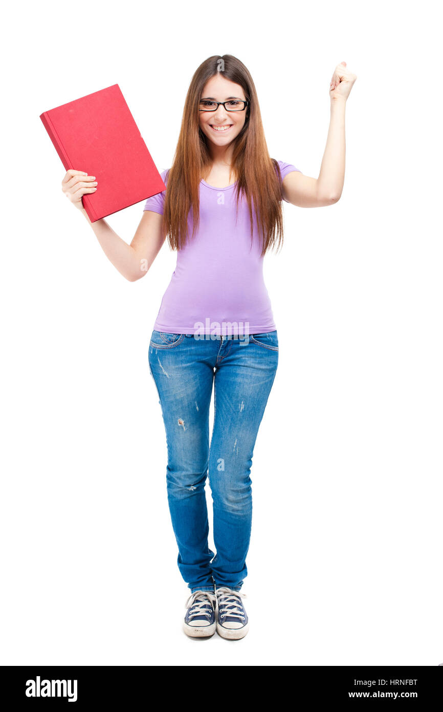 Happy female student full length isolated on white Stock Photo - Alamy
