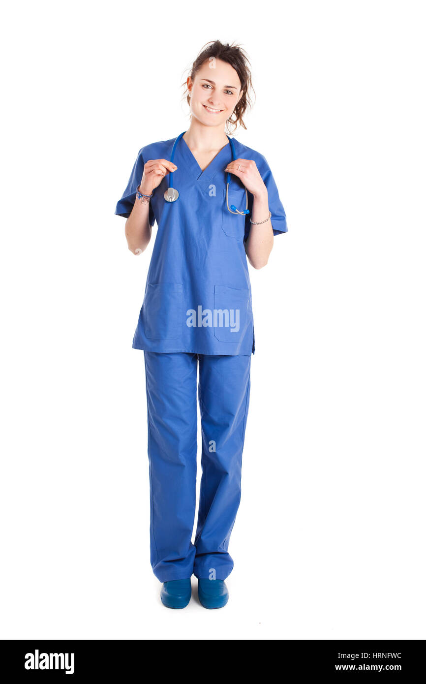 Full length nurse on white background Stock Photo - Alamy