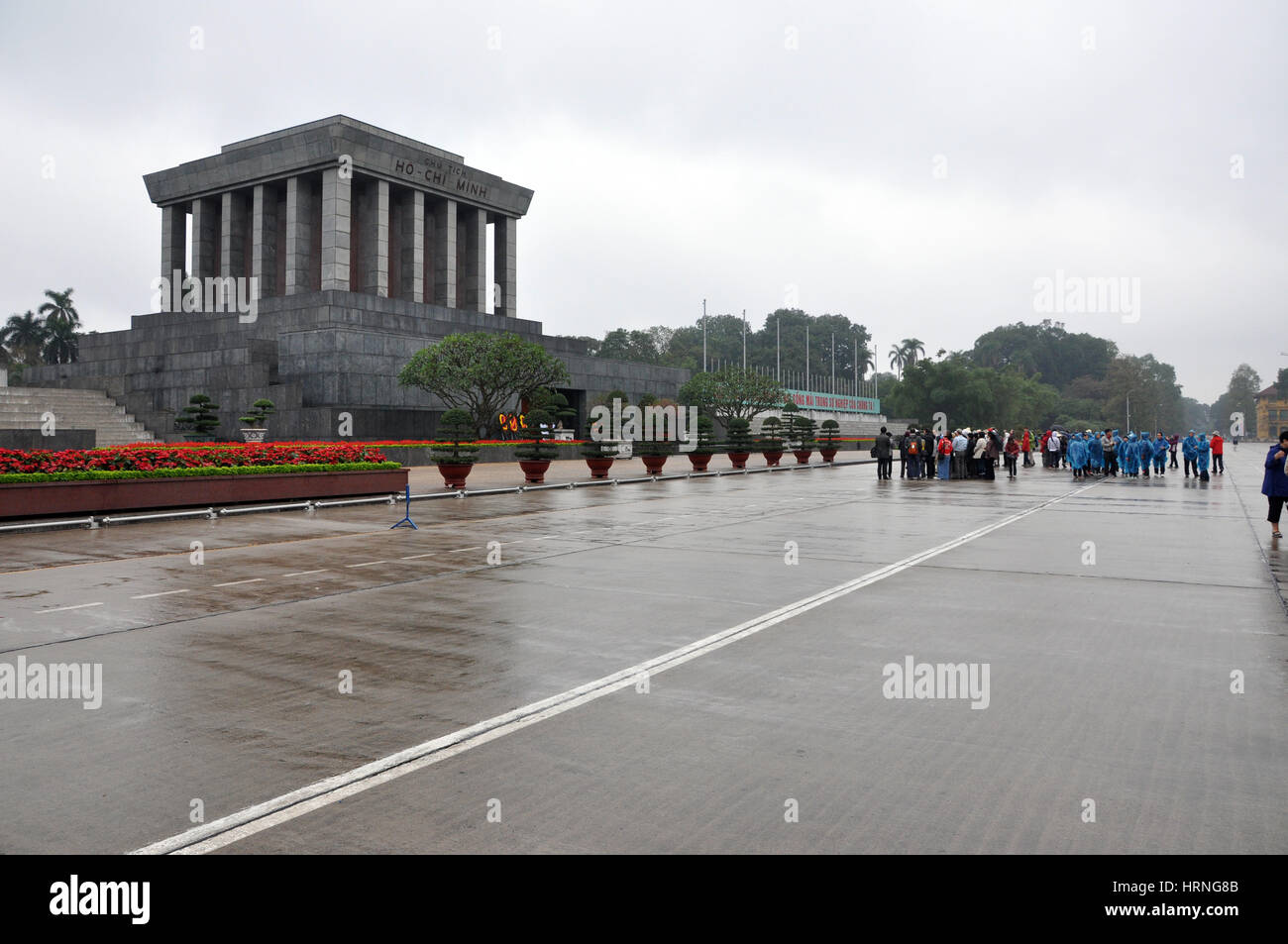 HANOI, VIETNAM - FEBRUARY 19, 2013: Vietnamese uniformed sentries standing near the Ho Chi Minh mausoleum for the Changing the Guard Ceremony in Hanoi Stock Photo