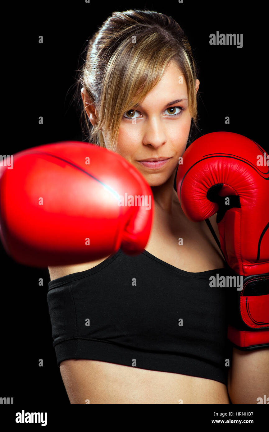 Young beautiful female boxer portrait Stock Photo Alamy