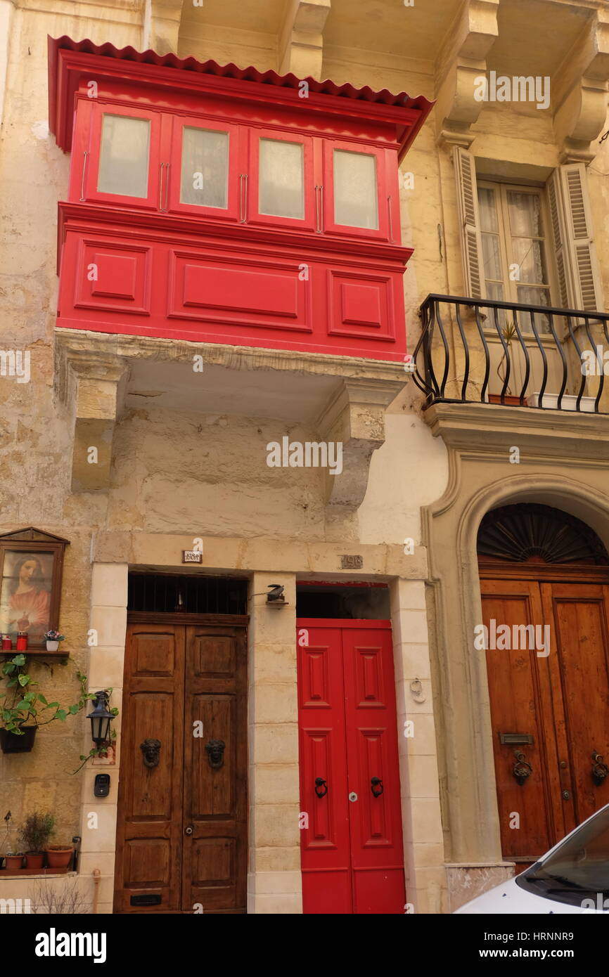 Maltese Gallarija or Balconies in Valletta, Malta Stock Photo