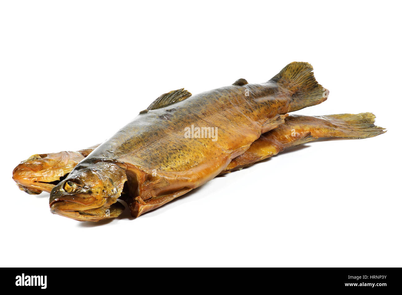 smoked trouts isolated on white background Stock Photo