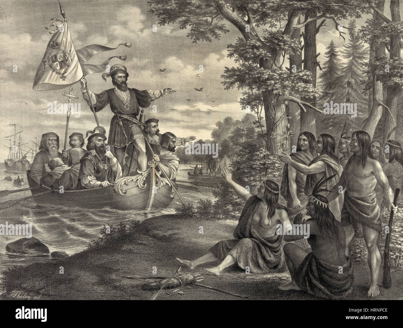 Christopher Columbus Landing in New World, 1492 Stock Photo