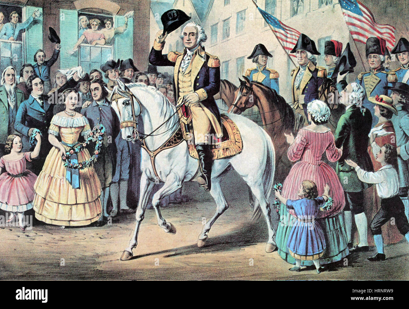 George Washington's Triumphal Return to NYC, 1783 Stock Photo
