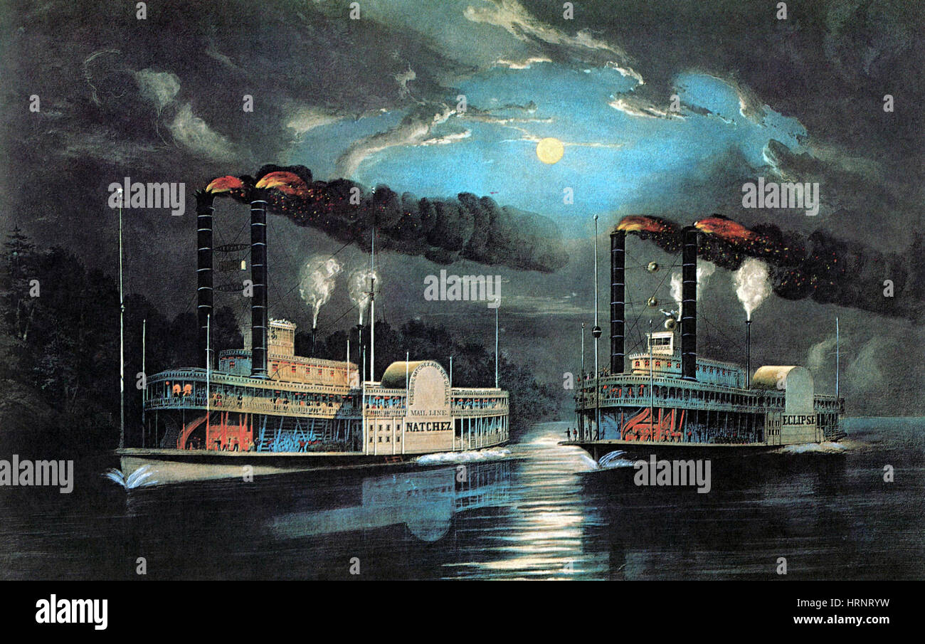 Midnight Race On the Mississippi, 1854 Stock Photo