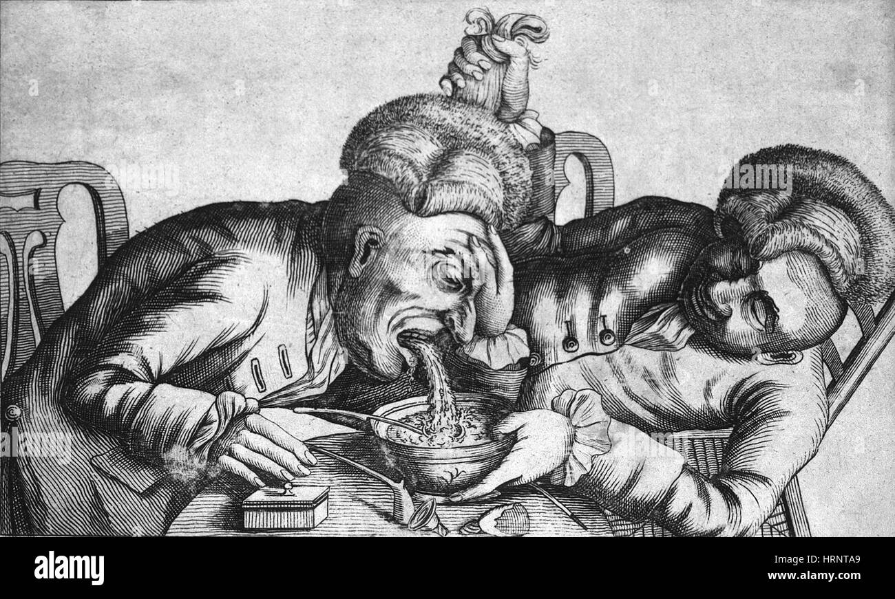 Caricature of Two Alcoholics, 1773 Stock Photo