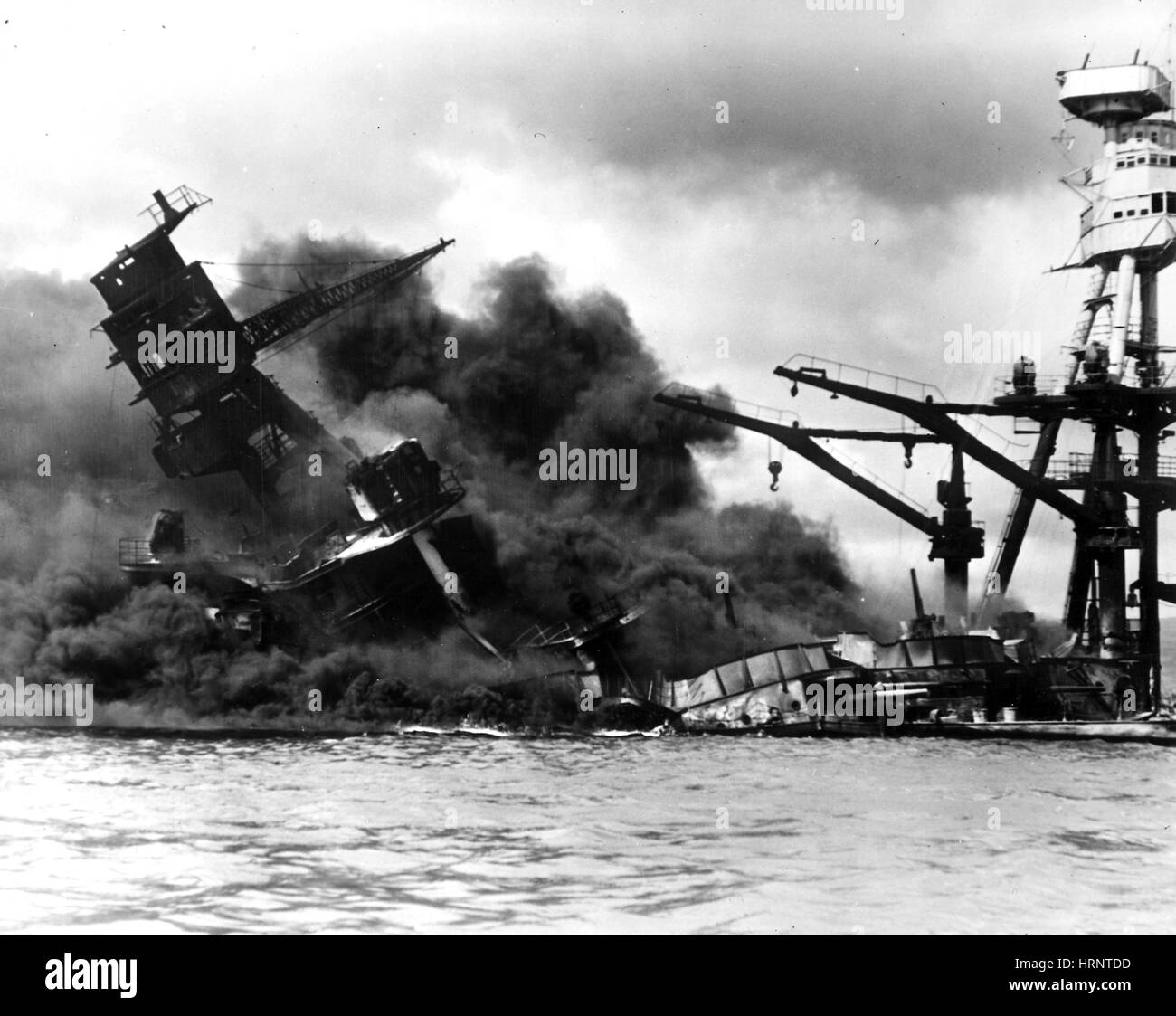 Battleship USS Arizona Sinking, 1941 Stock Photo