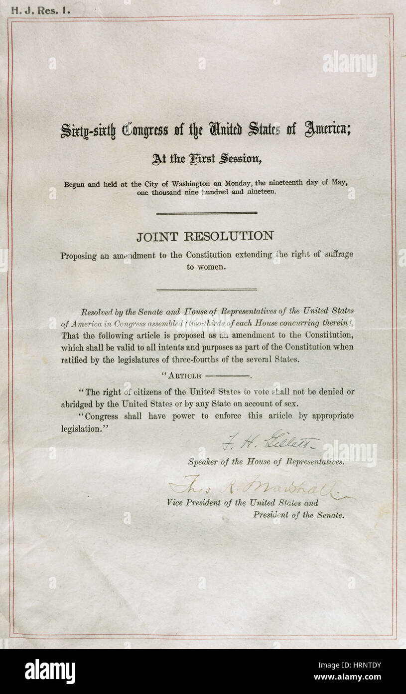 U.S. Constitution, 19th Amendment Stock Photo