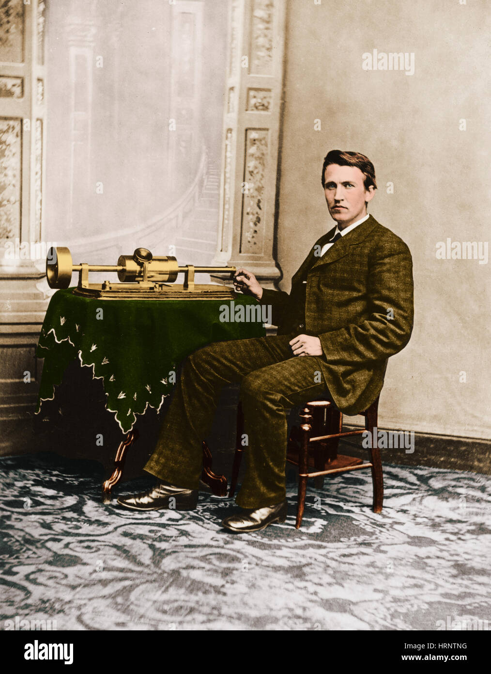 Thomas Edison and Phonograph Stock Photo