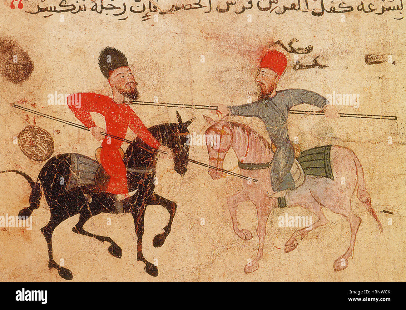 Arab Warriors Fighting on Horseback, 12th Century Stock Photo