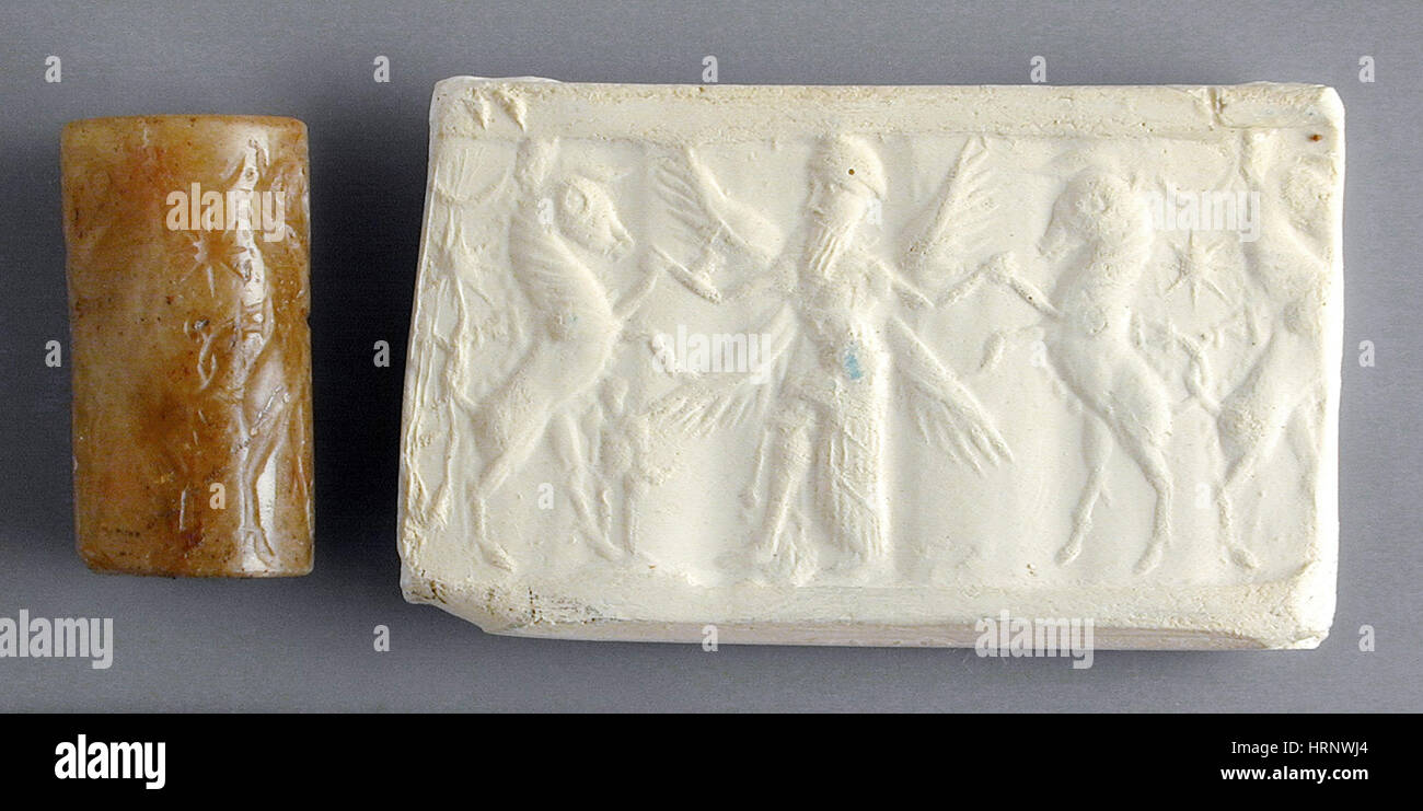 Mesopotamian Cylinder Seal, 7th Century BC Stock Photo