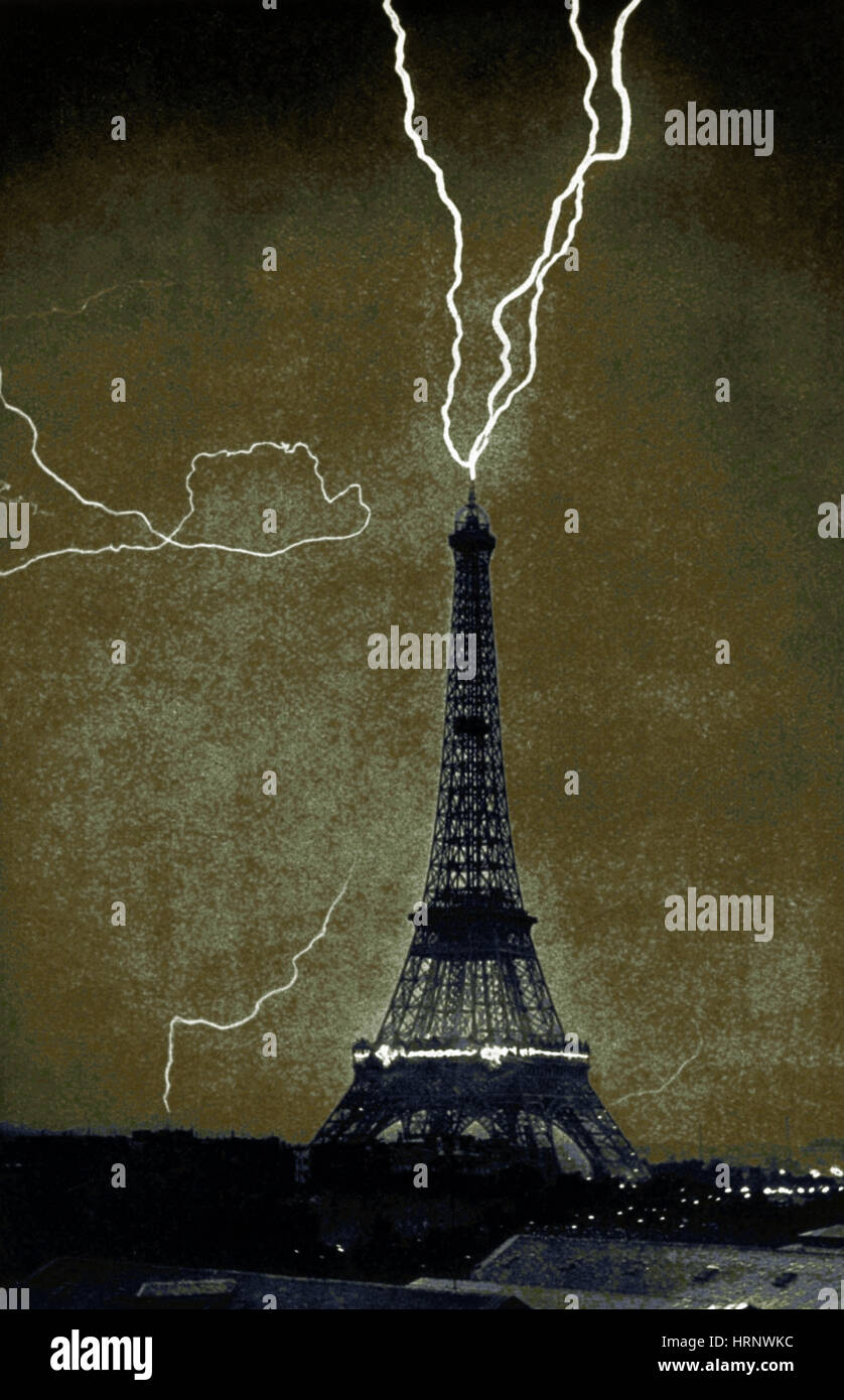 Lightning Strikes Eiffel Tower, 1902 Stock Photo Alamy