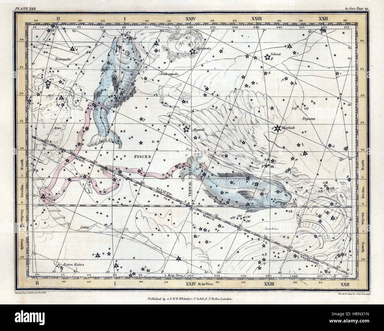 Pisces Constellation, Zodiac, 1822 Stock Photo