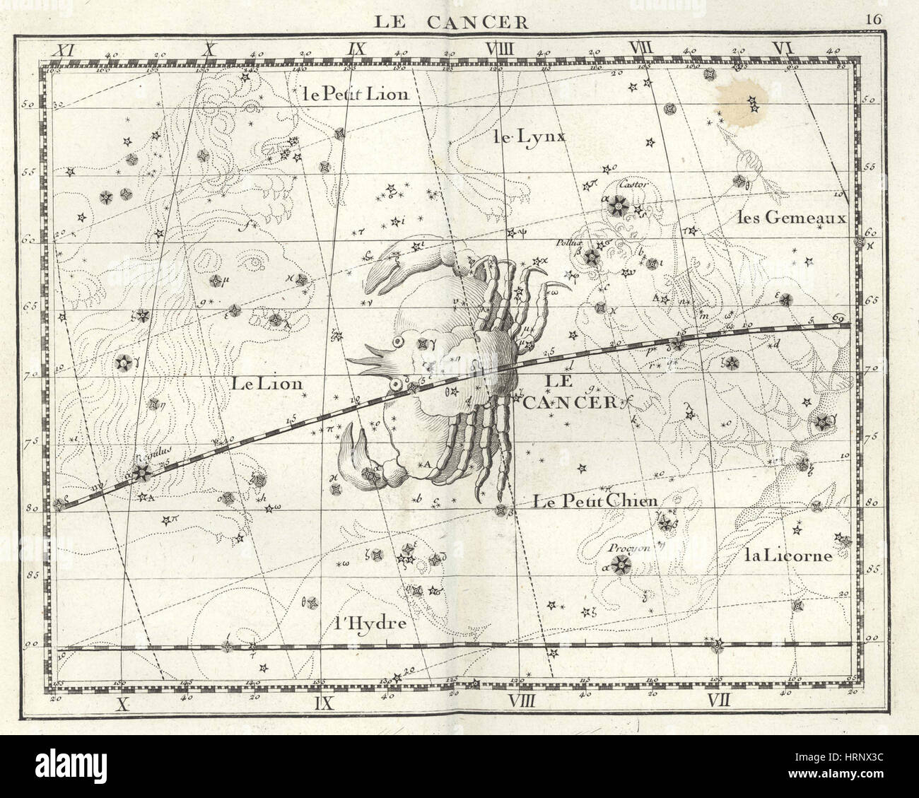 Cancer Constellation, Zodiac, 1729 Stock Photo