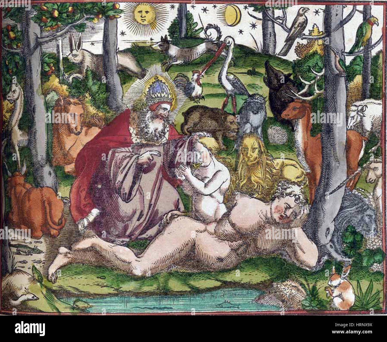 Garden of Eden, Historiae Animalium, 16th Century Stock Photo