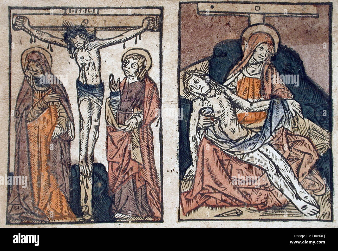 Christ on the Cross and The Lamentation, 1480 Stock Photo