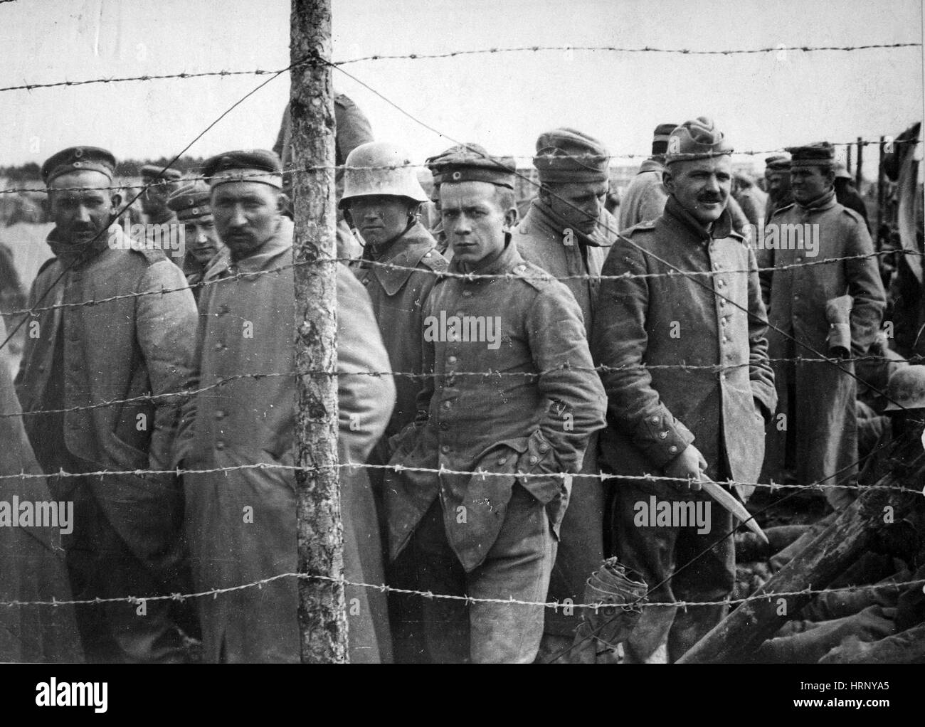 WWI, German POWS, French Prison Camp, 1917-18 Stock Photo
