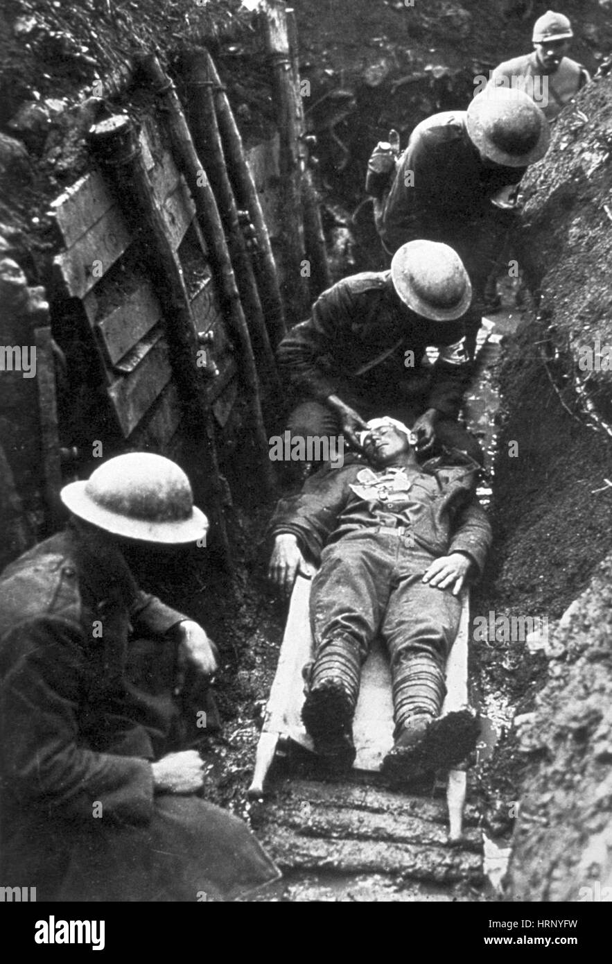 WWI, Wounded Marine in Trench, 1918 Stock Photo