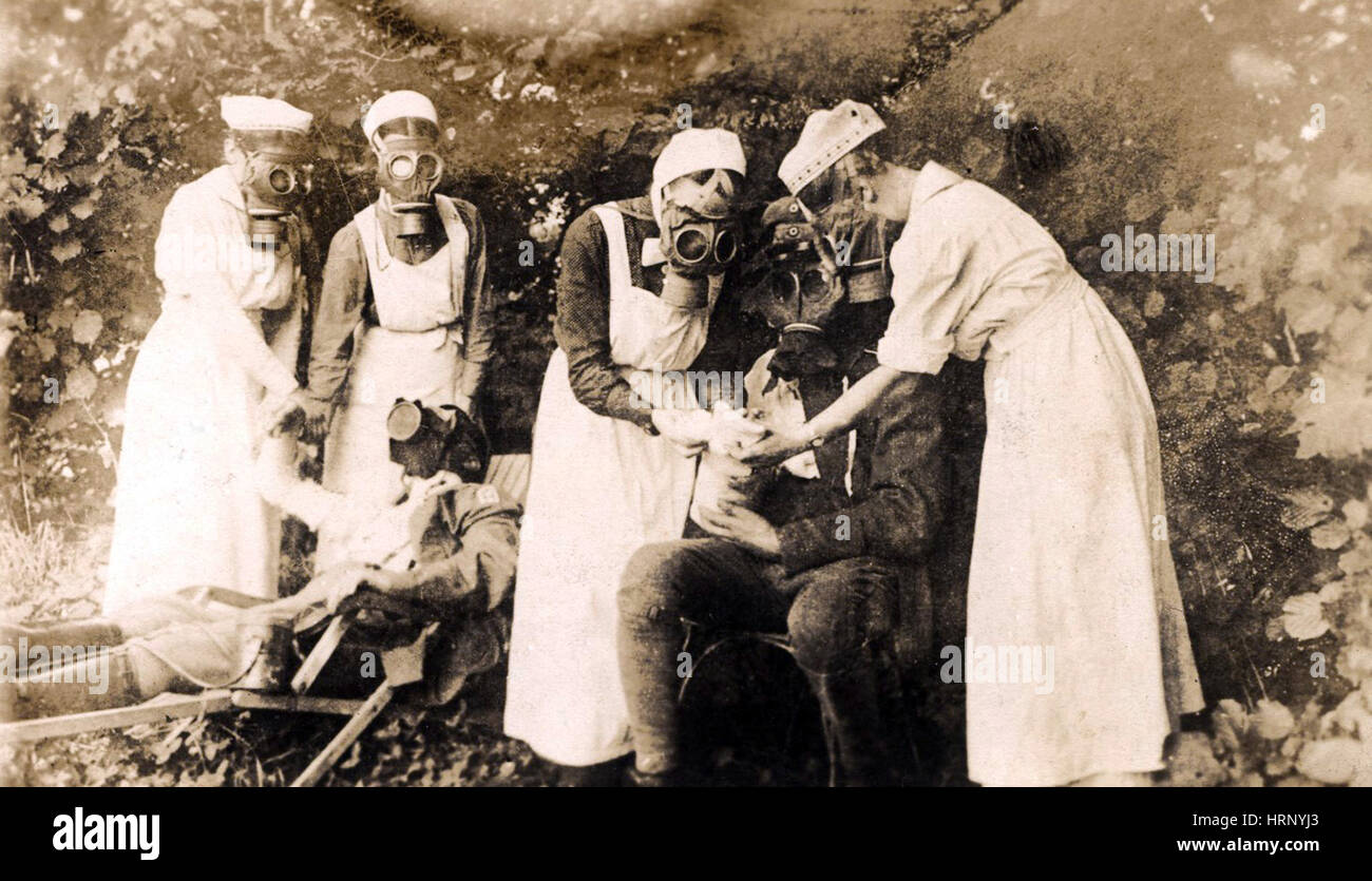 WWI, Nurses Wearing Gas Masks, 1916 Stock Photo