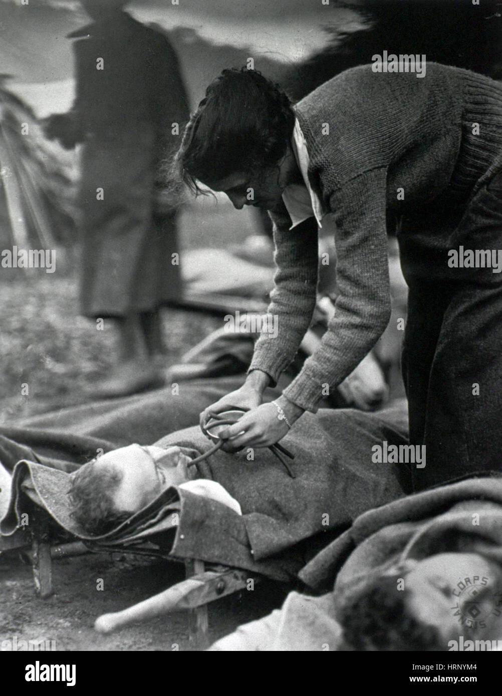 WWI, American Red Cross Feeding Wounded Soldier Stock Photo