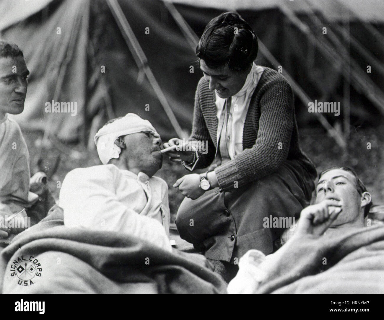 WWI, American Red Cross with Wounded Soldiers Stock Photo