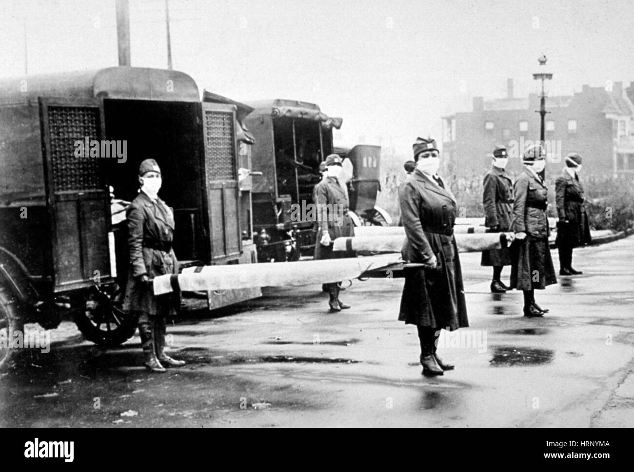 WWI, American Red Cross Nurses with Stretchers Stock Photo