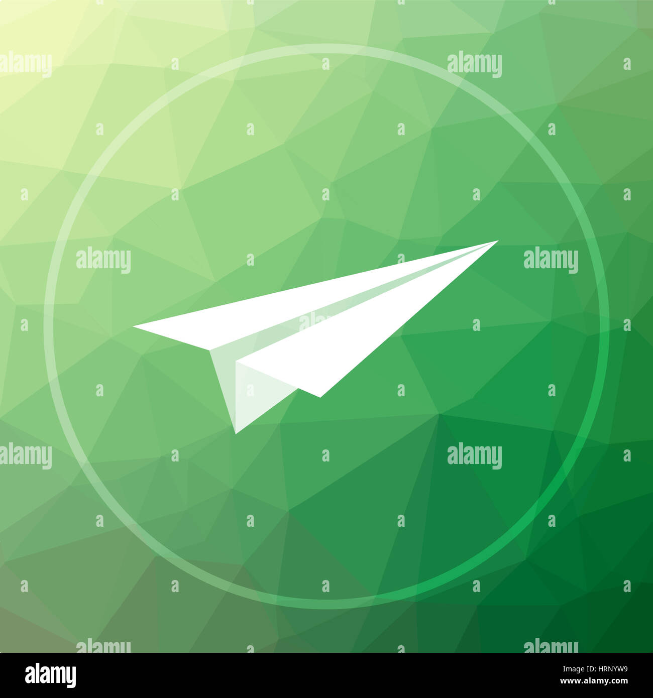 Paper plane icon. Paper plane website button on green low poly ...