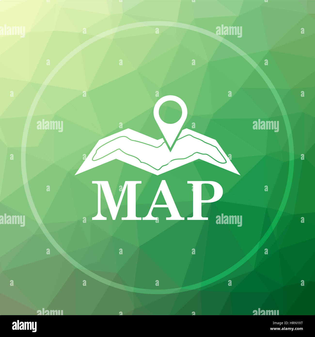 Map icon. Map website button on green low poly background Stock Photo ...
