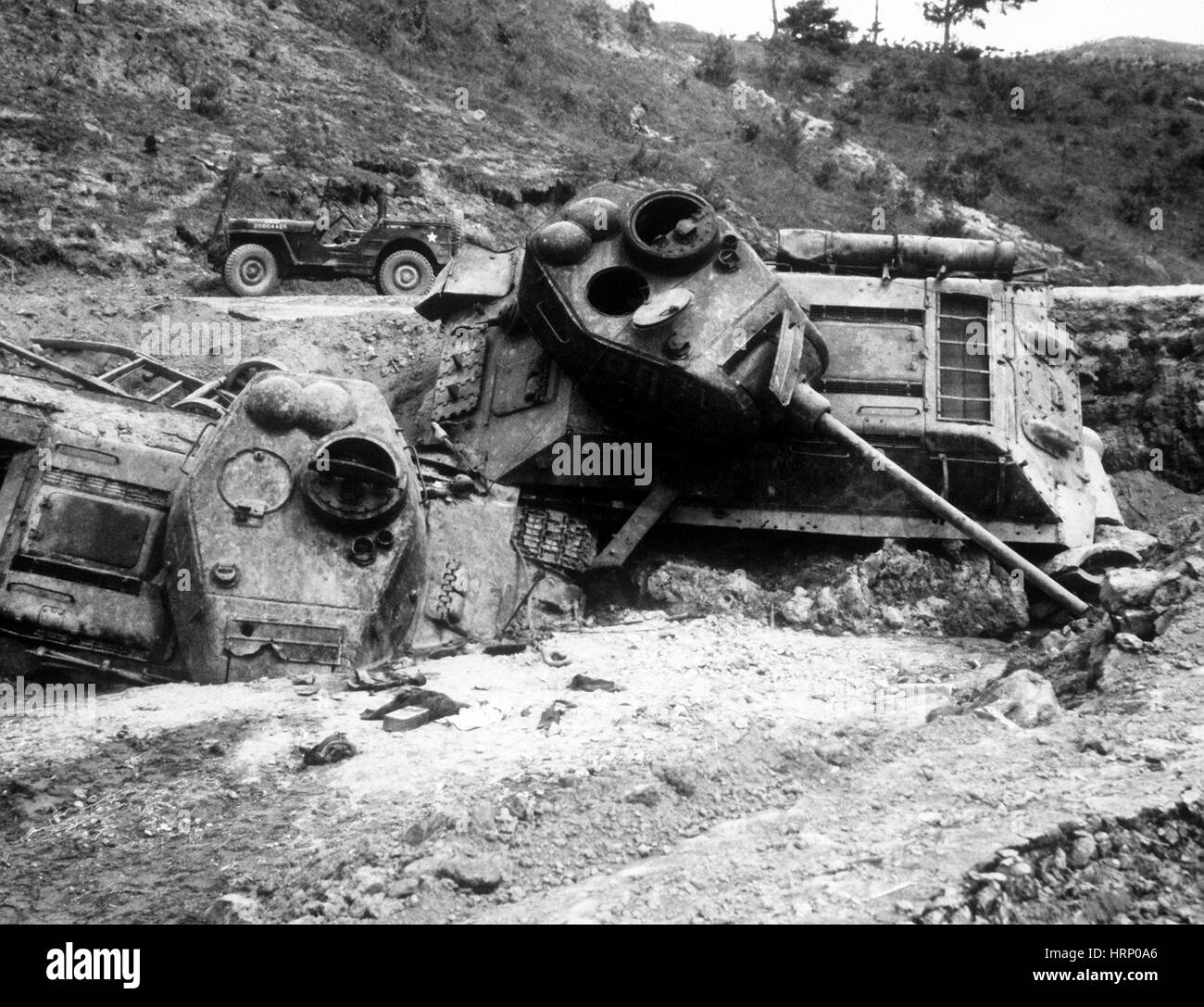 Korean War, Bombed North Korean Tanks Stock Photo