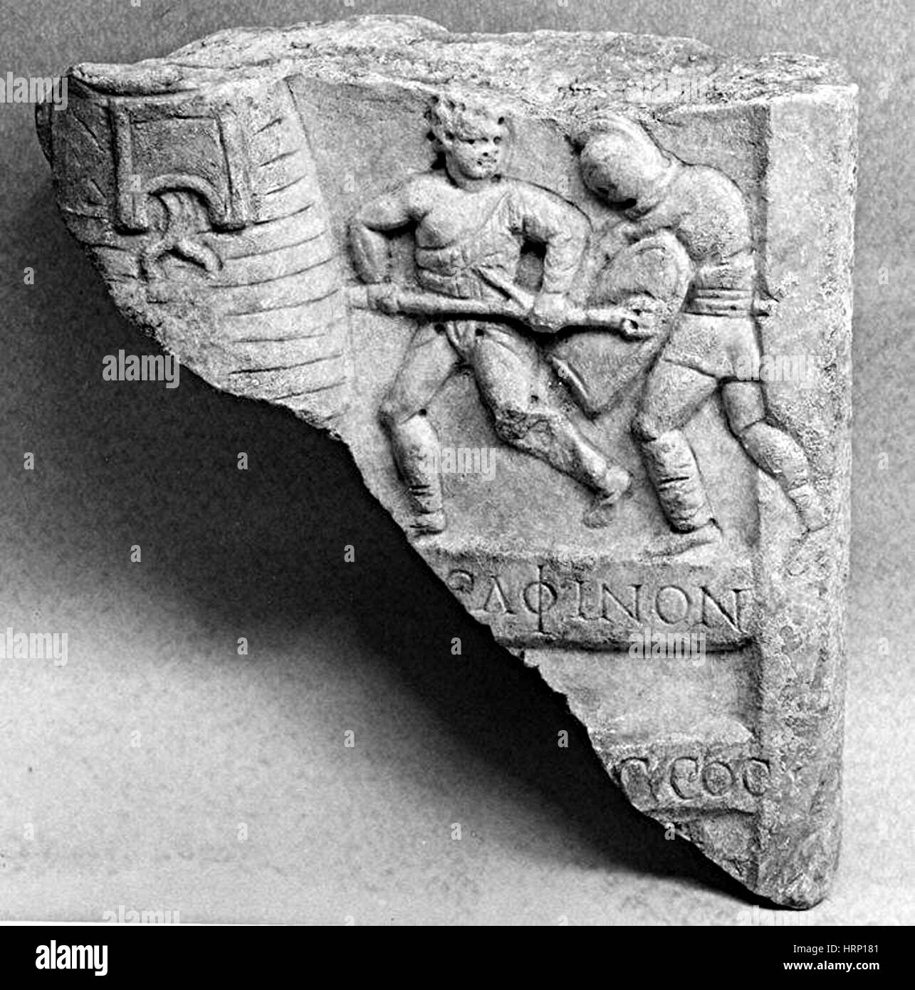 Gladiators, Marble Relief, 1st-3rd century AD Stock Photo