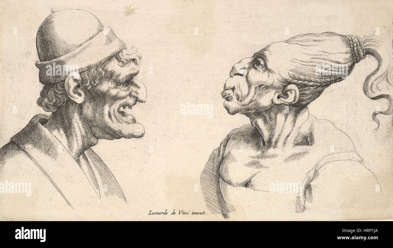 Two Deformed Heads by Wenceslaus Hollar Stock Photo