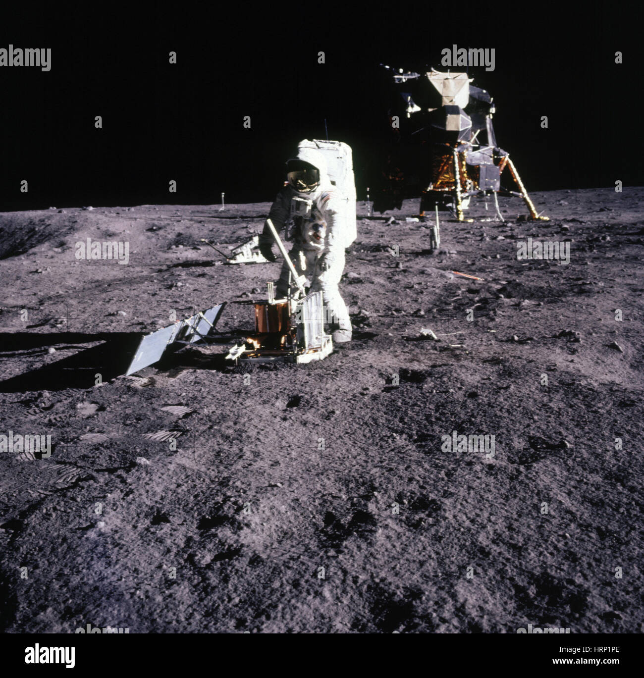 Buzz Aldrin Setting Up Seismographic Station Stock Photo