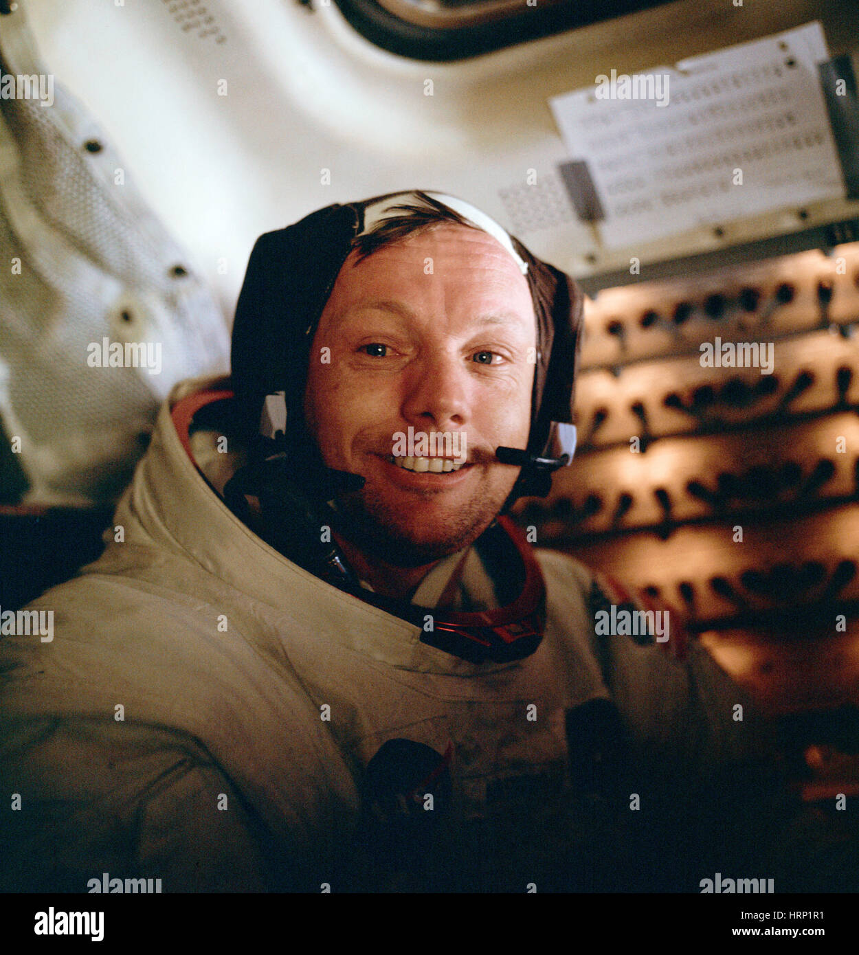 Neil Armstrong in Apollo 11 Lunar Module Stock Photo