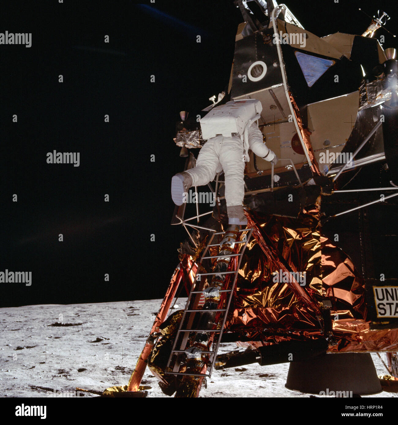 Buzz Aldrin Descends Steps of Apollo 11 Stock Photo