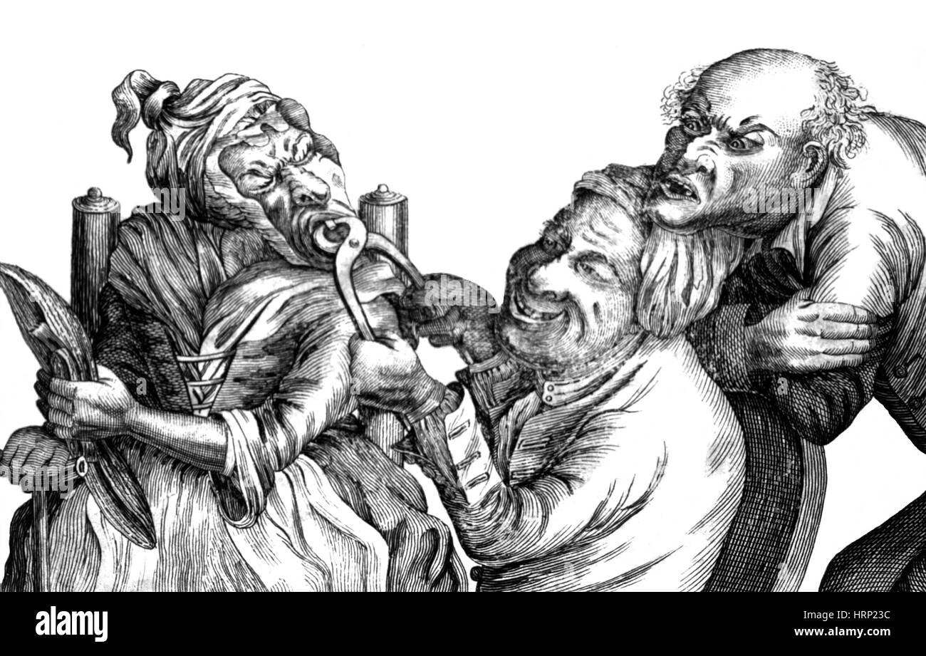 Dentistry Caricature, Tooth Extraction, 1773 Stock Photo