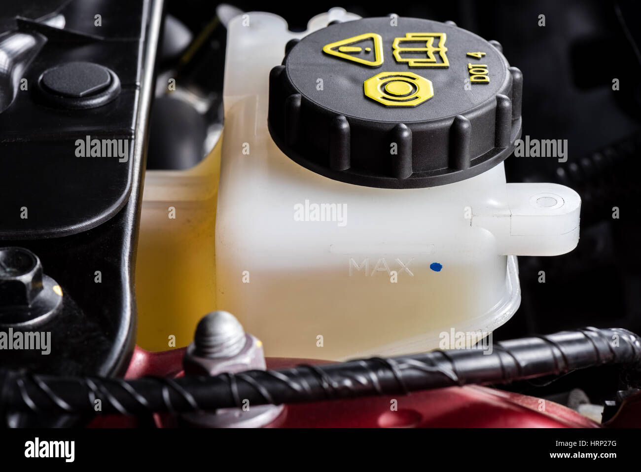 car maintenance, check the level of brake and clutch fluid Stock Photo