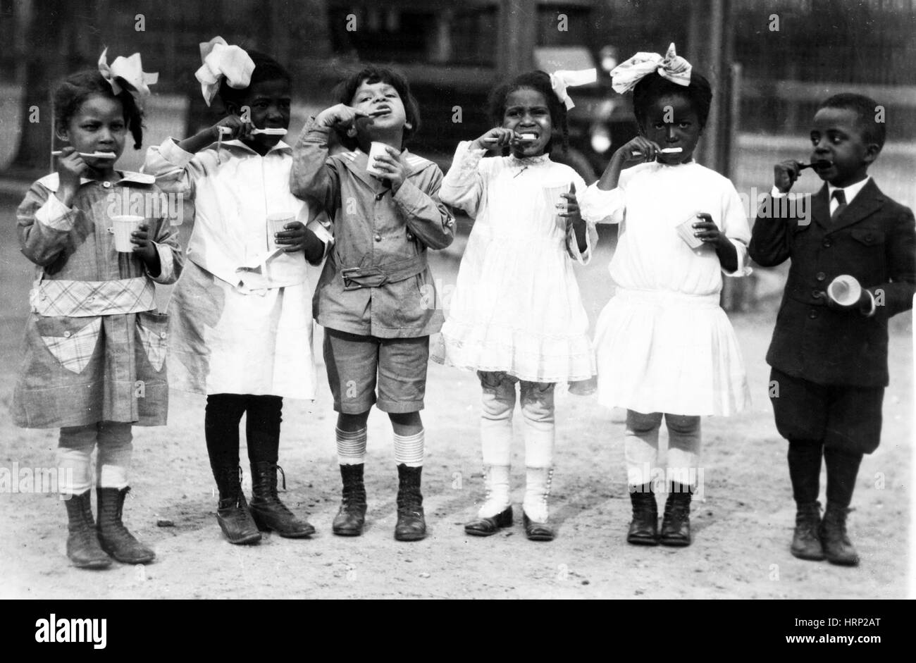 1st Grade Children Brushing Teeth, 20th Century Stock Photo