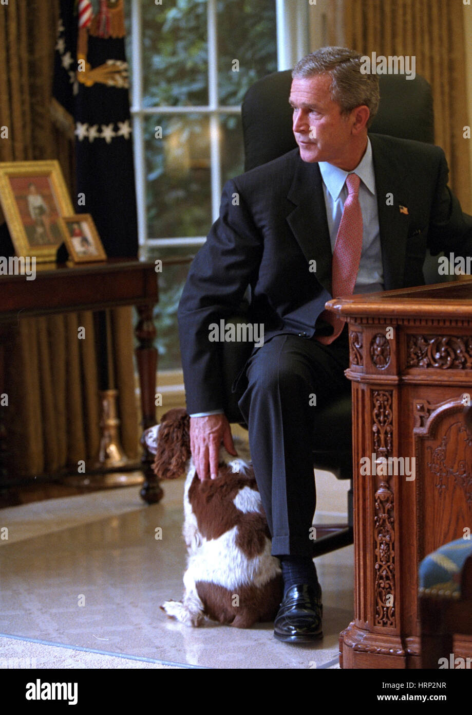 President Bush with Spotty, 2001 Stock Photo