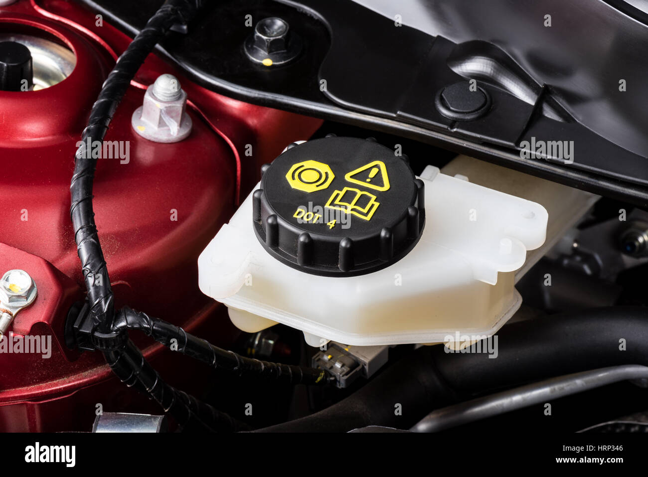 car maintenance, check the level of brake and clutch fluid Stock Photo