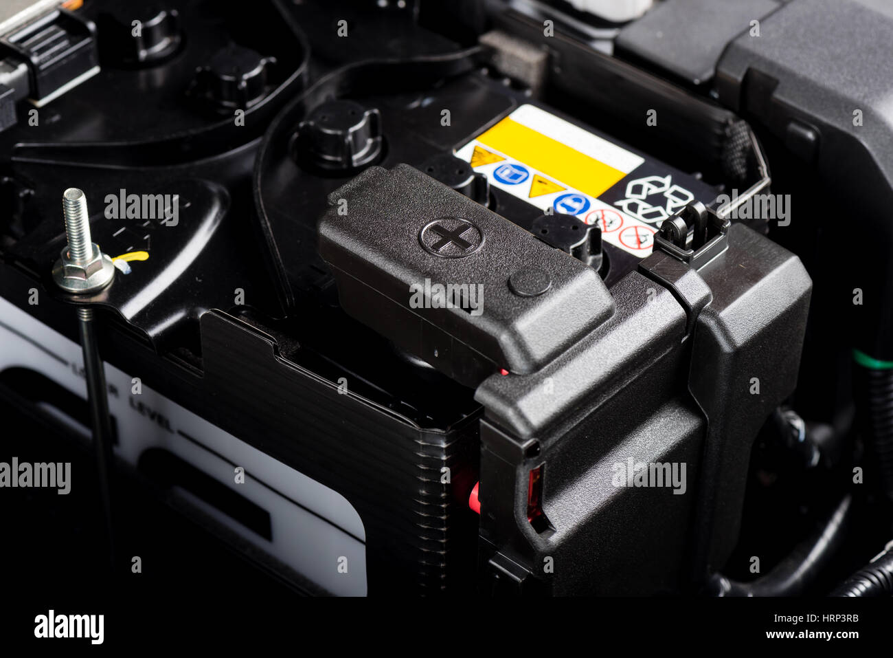 closeup new battery car in engine room, car maintenance concept Stock ...