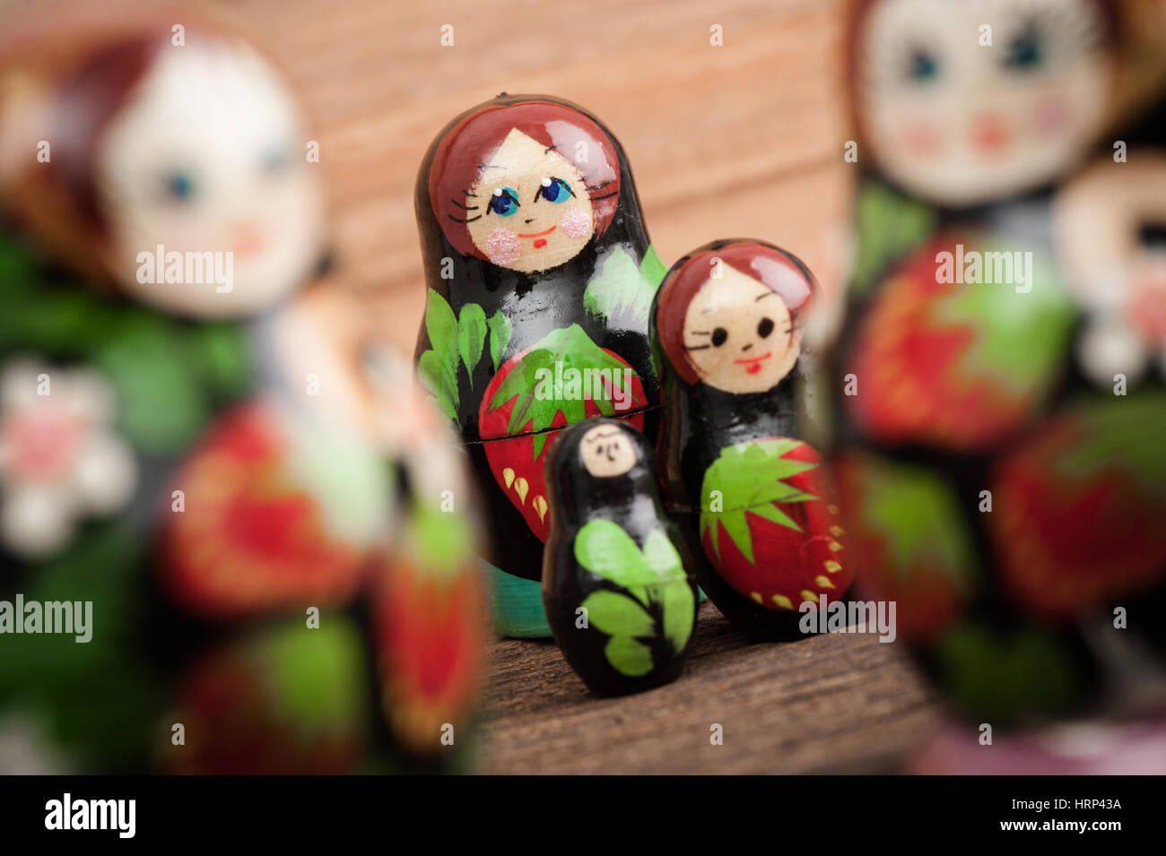 Set of matryoshka or babushkas (Russian nesting dolls). Stock Photo