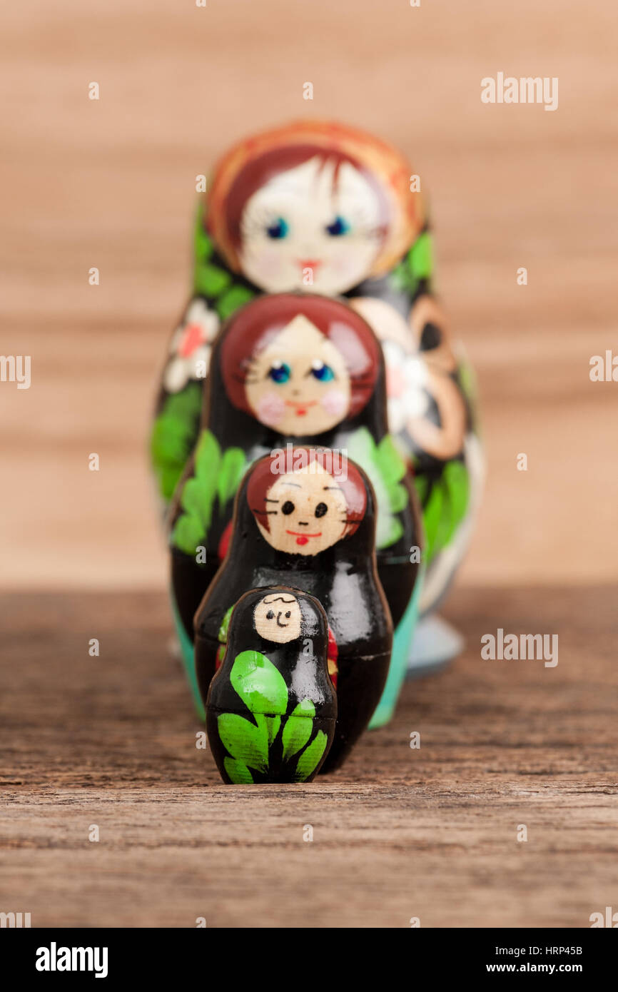 Set of matryoshka or babushkas (Russian nesting dolls). Stock Photo