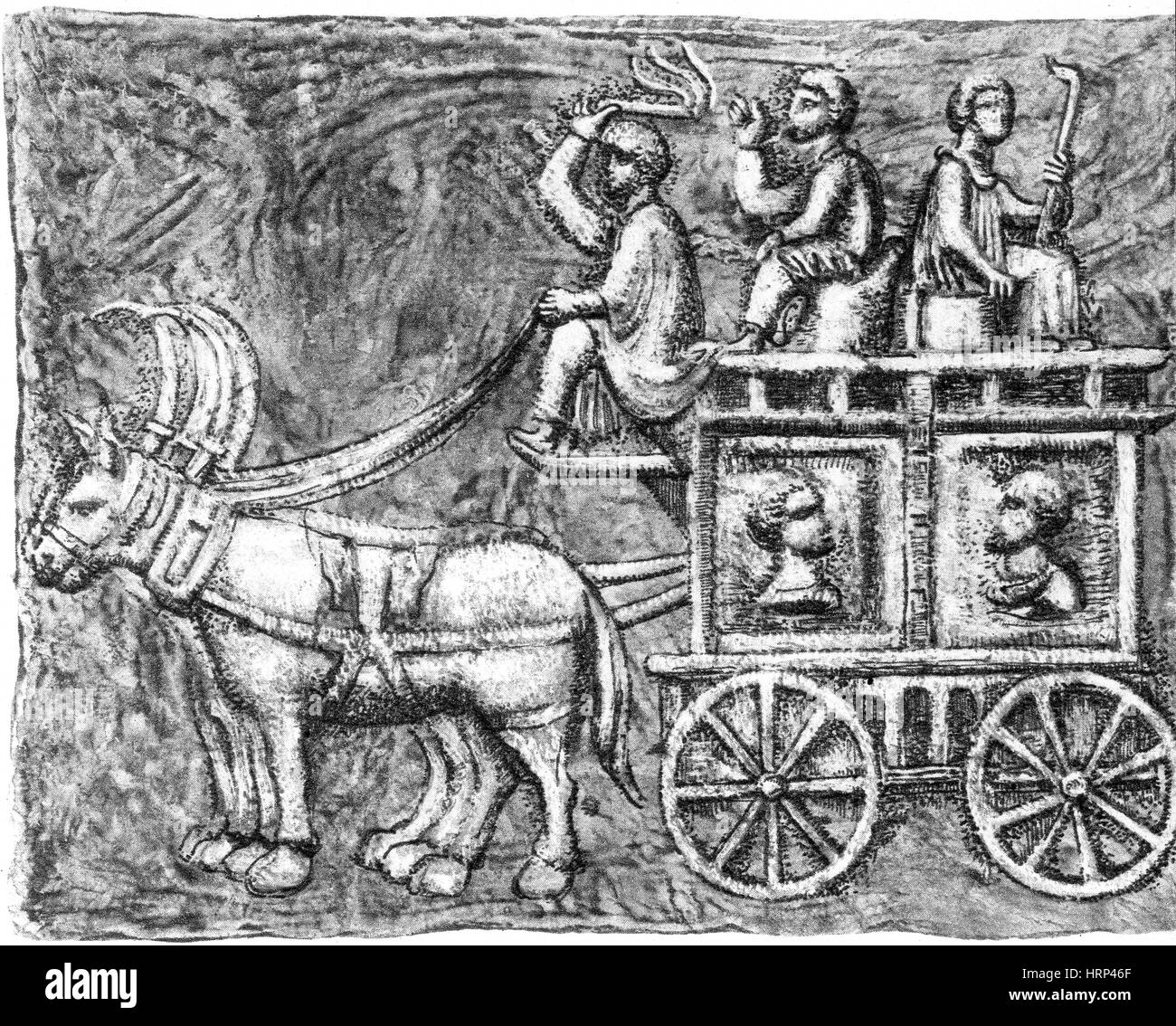 Roman Four-Wheeled Traveling Wagon Stock Photo