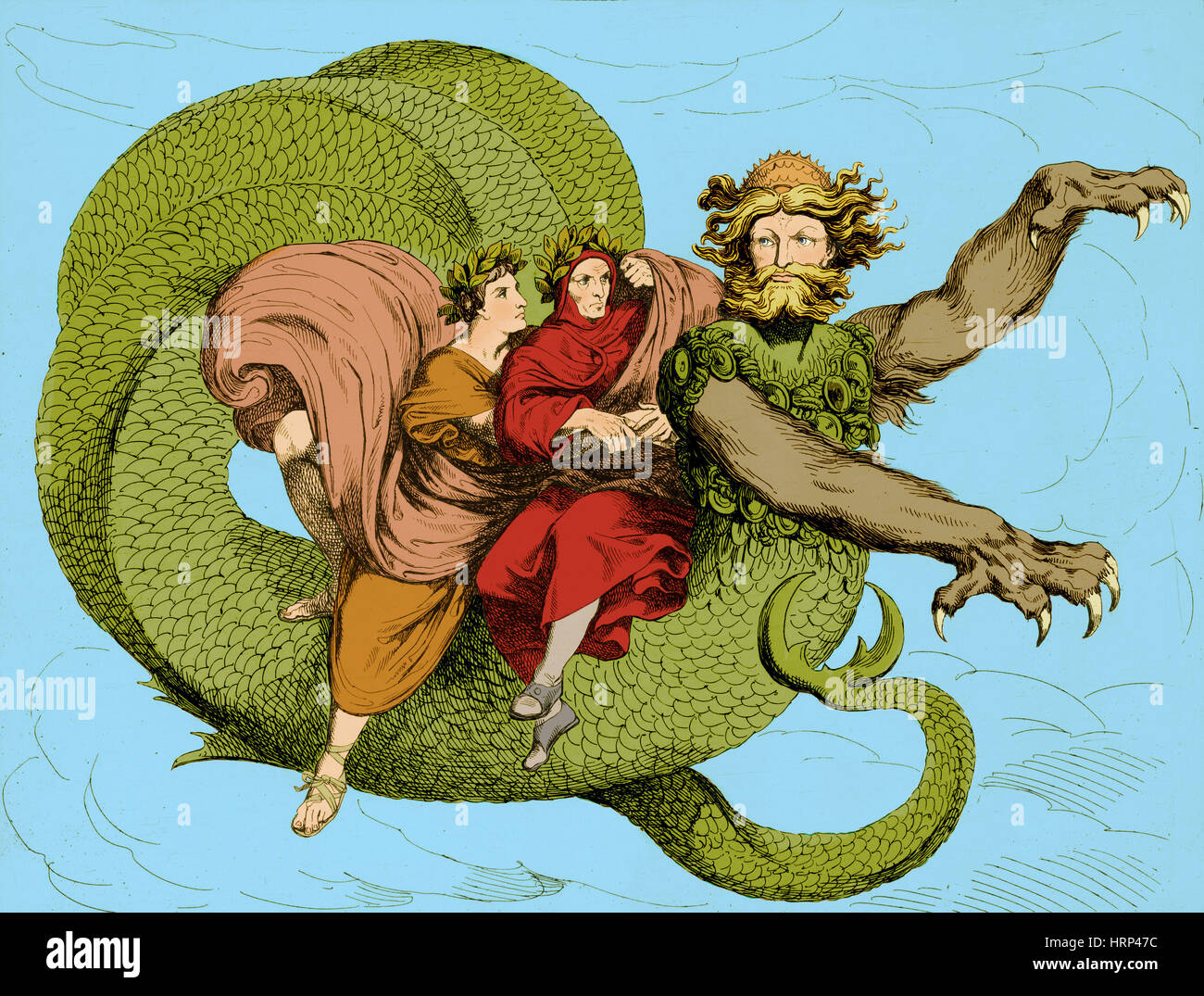 Virgil and Dante Riding Geryon, Divine Comedy Stock Photo