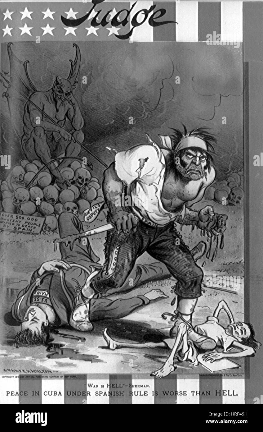 Spanish American War Political Cartoon 1898 Stock Photo